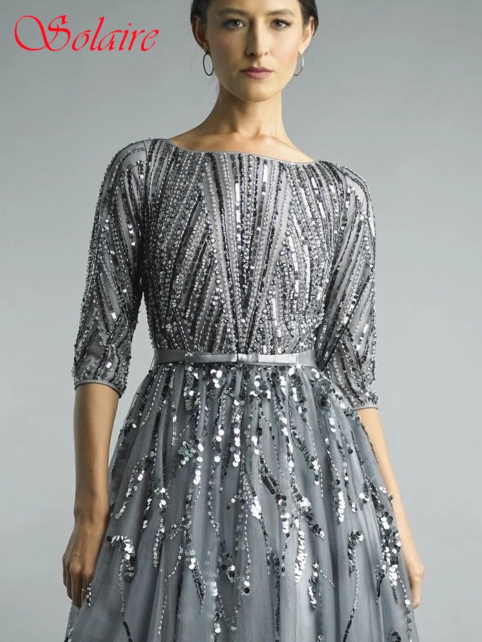 تخصيص ألف خط طاقم الرقبة نصف الأكمام فستان سهرة أنيق موضة حساسة مفصل مناسبة فساتين عالية الجودة فستان الحفلات