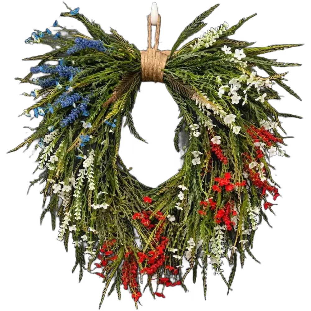 1PCS Front Door Wreath Decoration Artificial Wreath 40X40CM Garland Patriotic Plastic Flower Decor For Door Wall Holiday