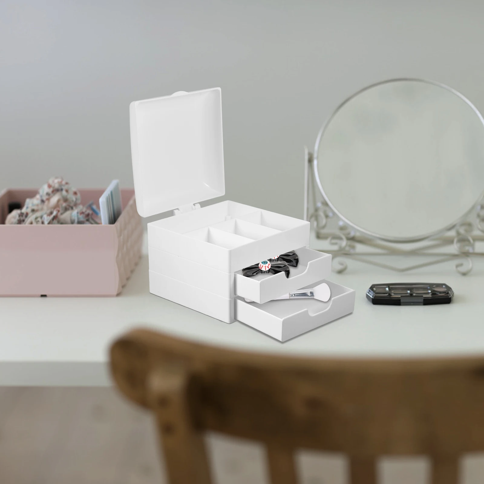 

Multifunctional Desktop Storage Box Desk Organizer Drawers For Hair Accessories Household Makeup Case Space-Saving
