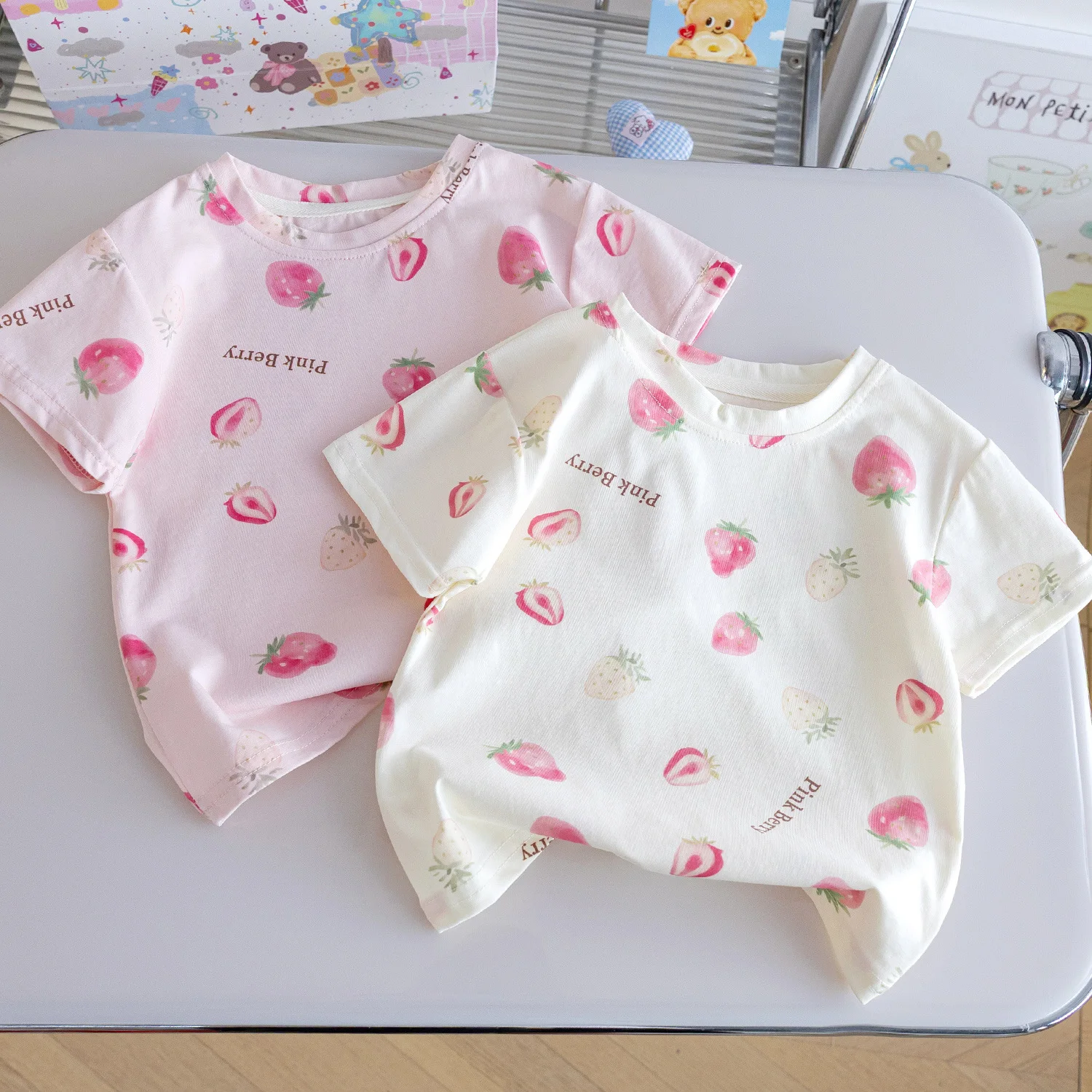 Sweet Short sleeved Casual Versatile T-shirt for Baby Girls 2026 New Summer Printed Top for Girls