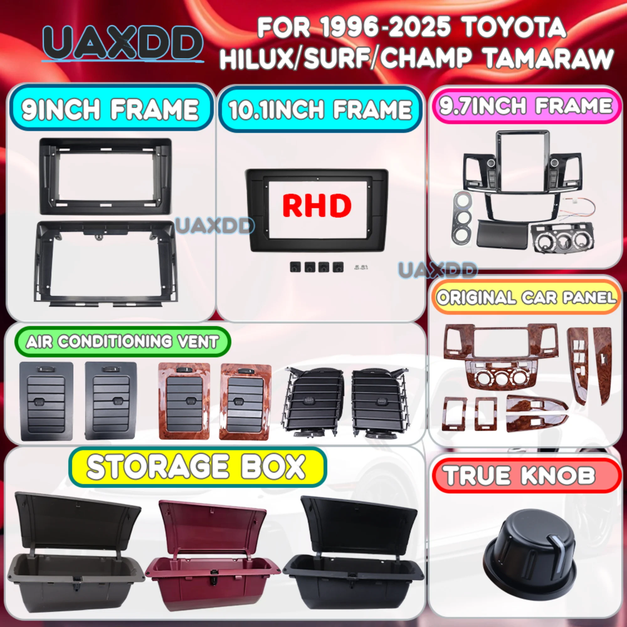 Frame Fascia Dashboard 2 Din Car Kit Panel Center Multimedia Adapter Radio Android FOR 1996-2025 Toyota Hilux Surf Champ Tamaraw