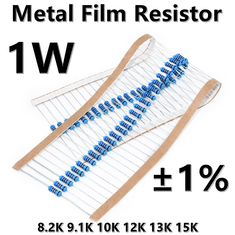 (50pcs) 1W Metal Film Resistor 1% five color ring precision resistor 8.2K 9.1K 10K 12K 13K 15K