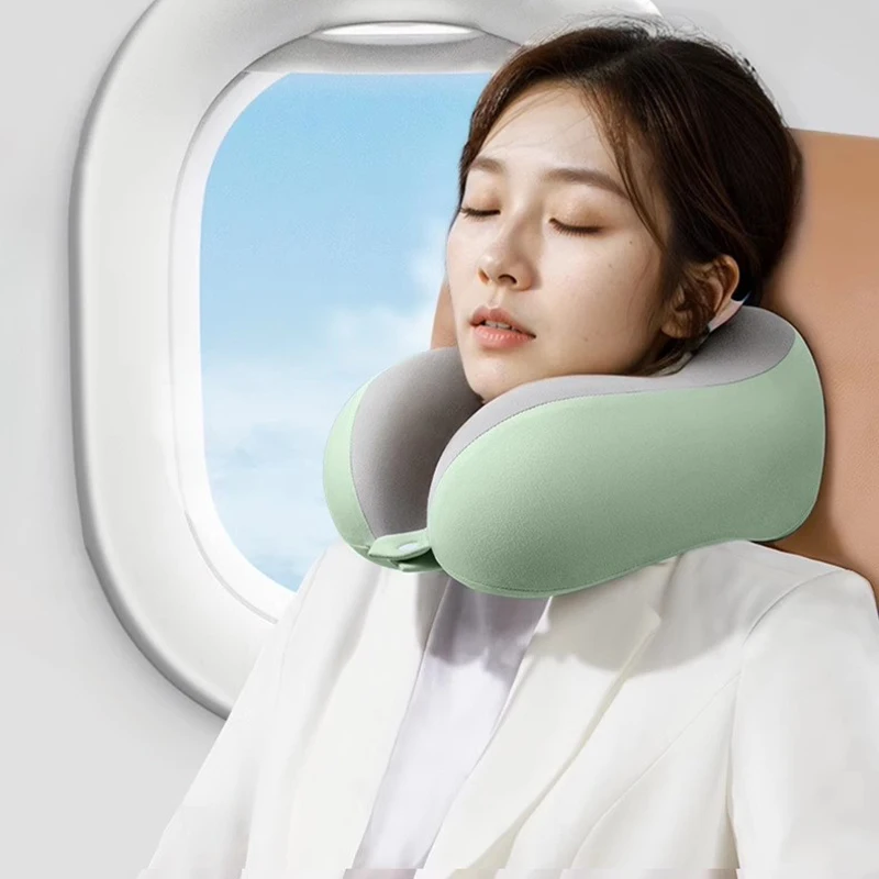 Memory Foam Travel Neck Pillow U-Shaped Ergonomic Head Rest for Airplane Car Portable Cervical Support Cushion with Storage Box