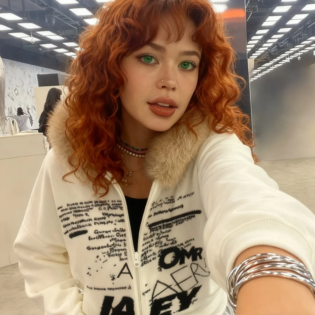 Y2K Fashion Hottie Letter Print Contrast Color Dark Hooded Cardigan Retro Fur Stitching Loose Fit All Match Jacket