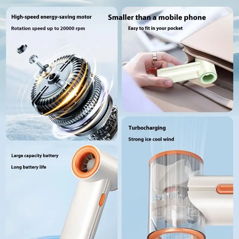

D0AB Quiet Handheld Fan 2000mAh Powerful Fan Quiet Fan Portable Fan ABS Texture Suitable for Bedroom Office and School Use