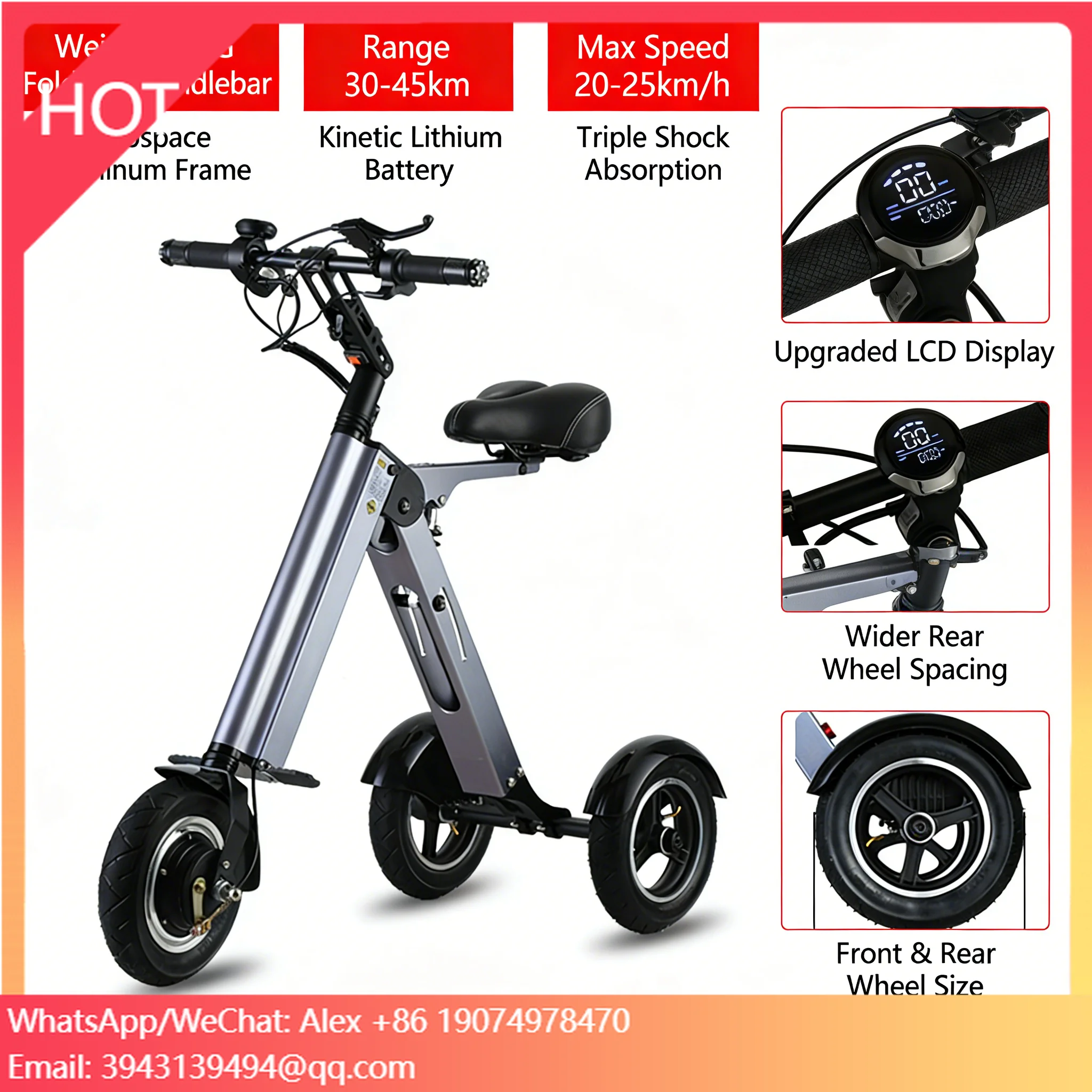

Portable 3-Wheel Tricycle Electric Scooter Lithium Battery Aluminum Alloy Brushless Motor 3 Wheel Scooter Electric Tricycle