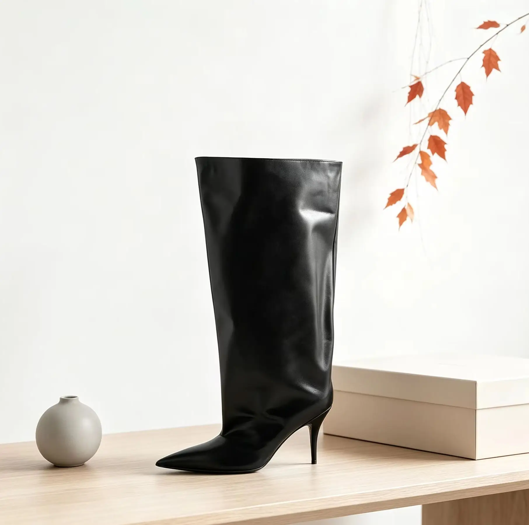 Slouch Wide Cuff Knee High Boot Pointed Toe Stiletto Thin Heel Pump Elegant Fashion Daily Party Street Lady Sexy Tall Women Shoe view 3