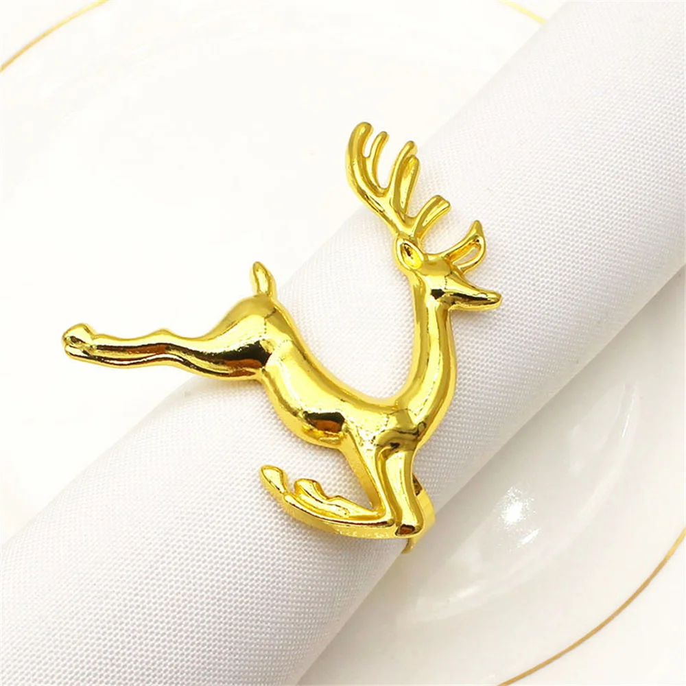 6Pcs Christmas Deer Napkin Ring Gold Silver Elk Napkin Rings Holder for Christmas Party Dinner Table Decotaion Home Decor ERC03