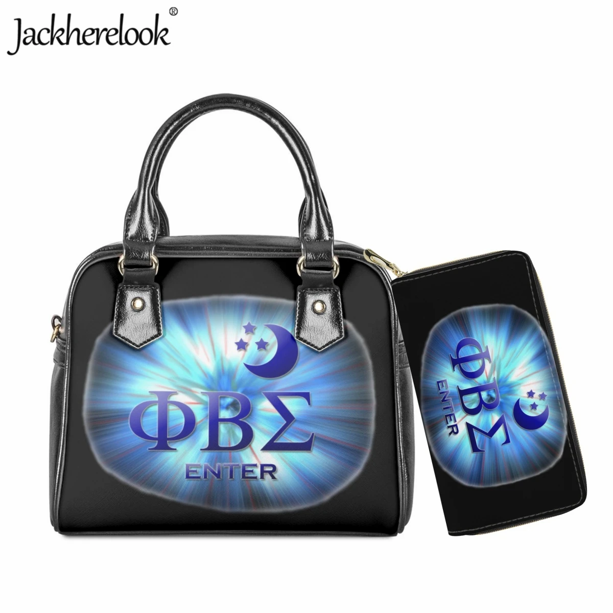 Jackherelook Women's Handbag Long Wallet 2pcs/set New Hot Phi Beta Sigma Sorority Leather Shoulder Bag Shopping Messenger Bag