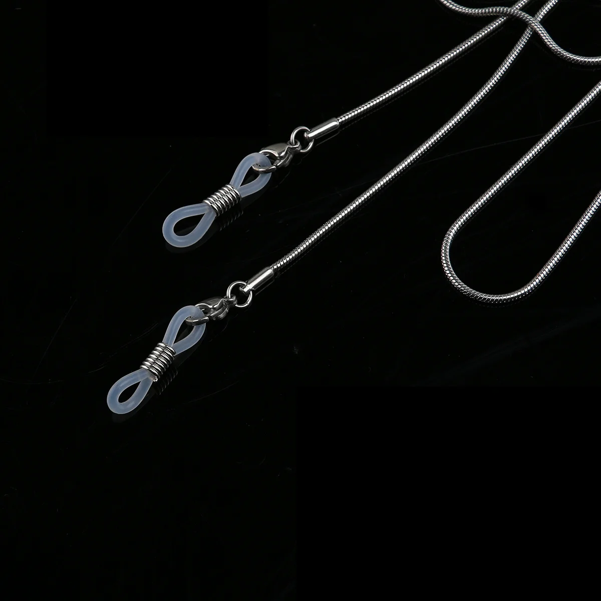 

65Cm Stainless Steel Eyeglass Chain Holder Adjustable Silver Rubber Ends Non-Slip Snake Style Eyeglass Neck Strap Cord