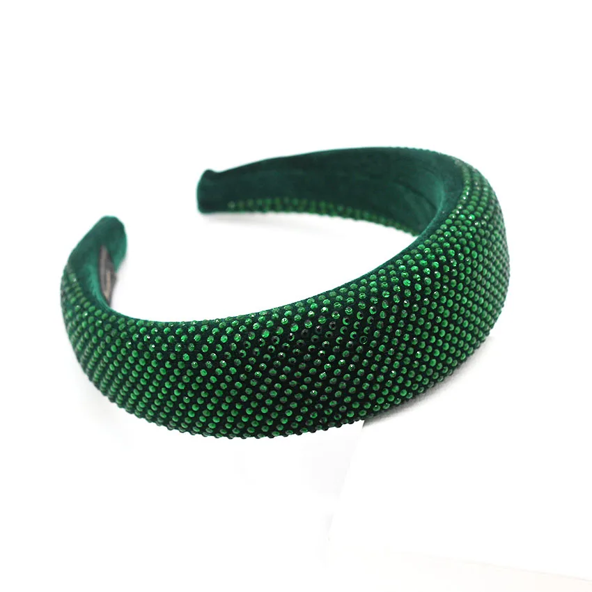 Sponge Green Crystal Rhinestones Hairband For Women Luxury Bohemian Fashion Headband Temperament Wedding Party Accessoories