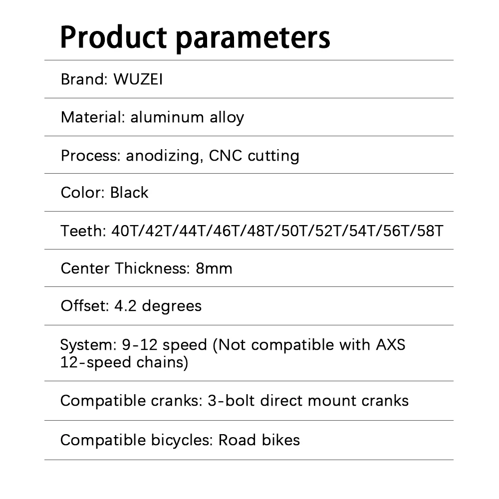 WUZEI Rennrad-Kettenblatt 3-Loch Direktmontage Fahrrad-Kettenrad 40 42 44 46 48 50 52 54 56 58T 11 12 Gang Fahrradkranz für SRAM – Detail 3