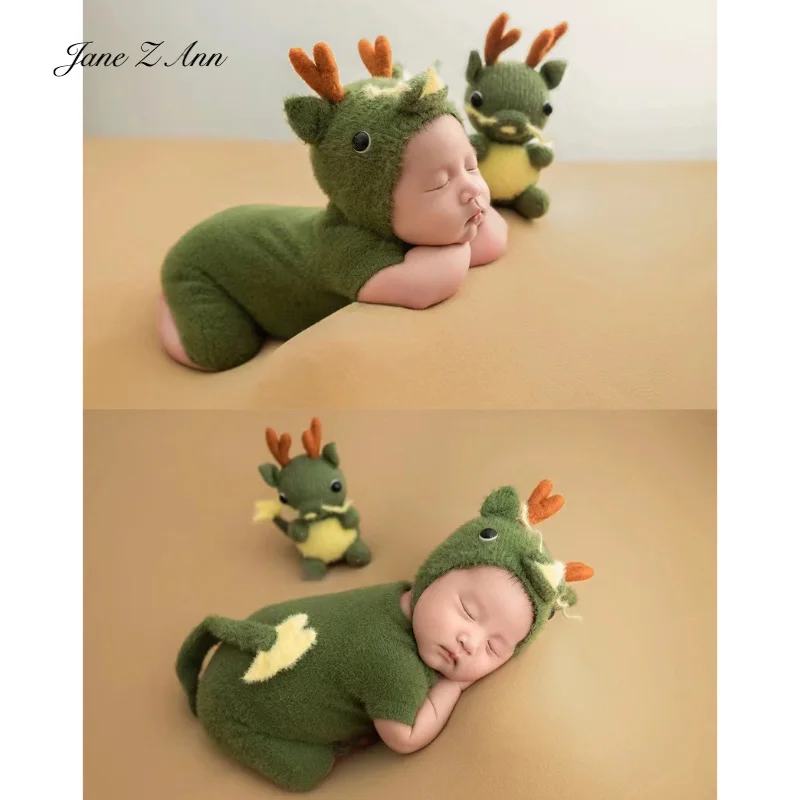 Dragon Baby costume Newborn Photography Props Clothes green hat+short sleeve romper studio shooting outfits