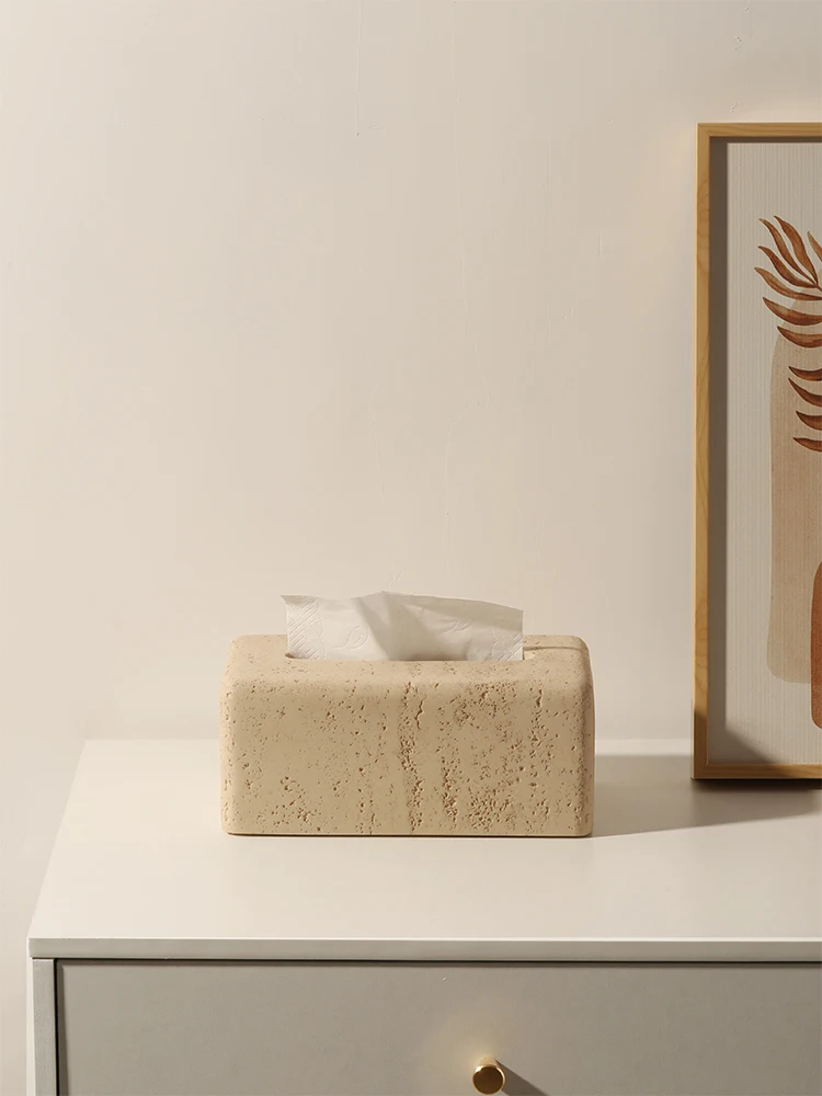 Imagem -05 - Suporte de Caixa de Tecido Retangular de Mármore Luz Abstrata Mesa de Luxo Criativo Bege Tecido Papel Capa Ins Moderna Sala de Estar