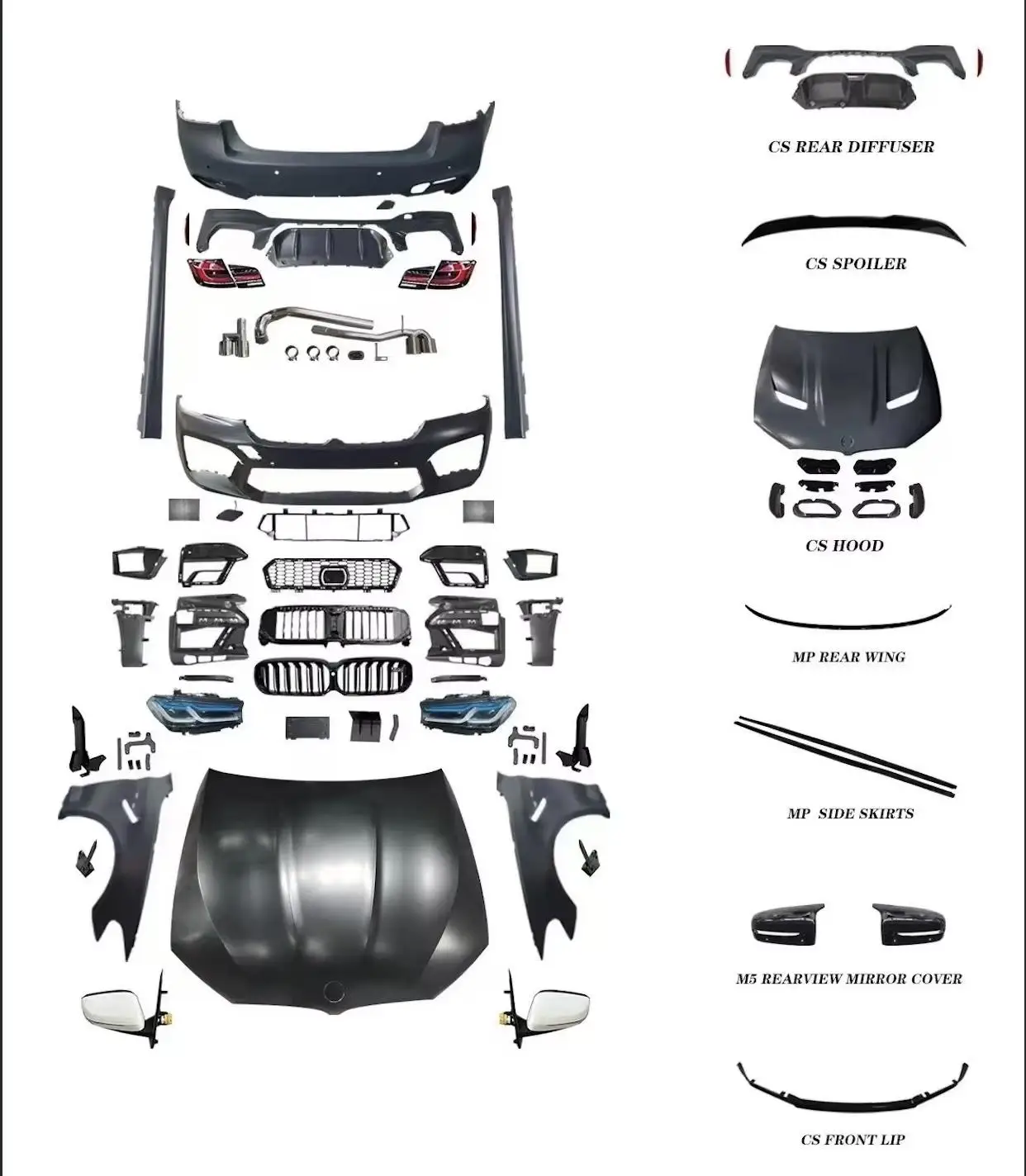 2011-2017 F10 F18 5 Series 2021 G30 G38 M5 Style Body Kit, Hood Fender Lamp Bumper Side Skirt Parts