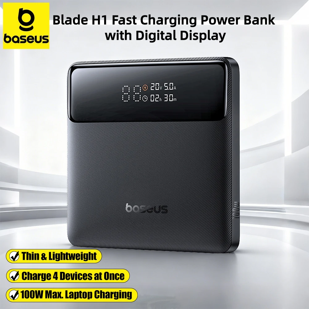 

Baseus 100 Вт Power Bank 20000 мАч Быстрая зарядка Type C Powerbank Внешняя батарея для ноутбуков MacBook для iPhone 17 16 15 Pro Max