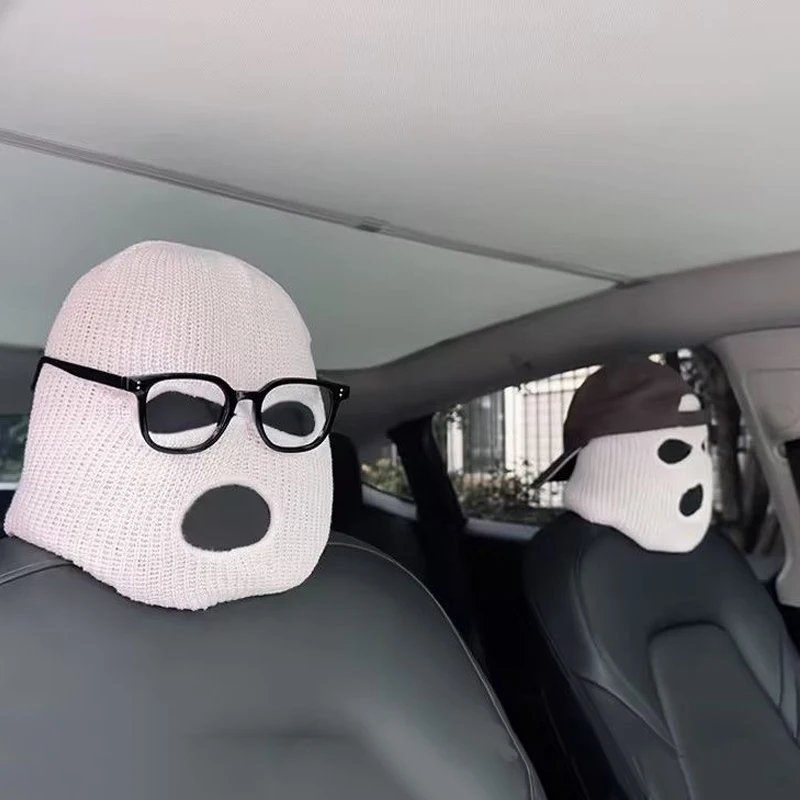 ハロウィーンの雰囲気の車のシートのヘッドカバー、インターネットセレブ、テスラモデルyとm3のための面白い帽子の装飾、死者の日の個性