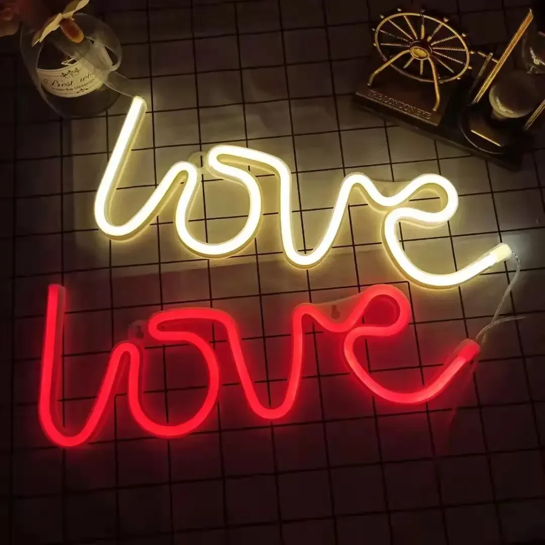 Love Neon Light Sign LED Letter Night Lamp Battery USB Powered Nightlight for Christmas Valentine\'s Proposal Wedding Decor