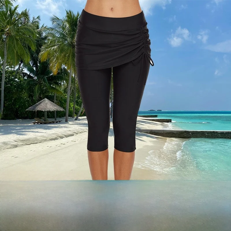 

Conservative High-Waist Seven-Quarter Length Ladies Swimming Trunks for Sports And Training Fitn And Yoga Enthusiasts