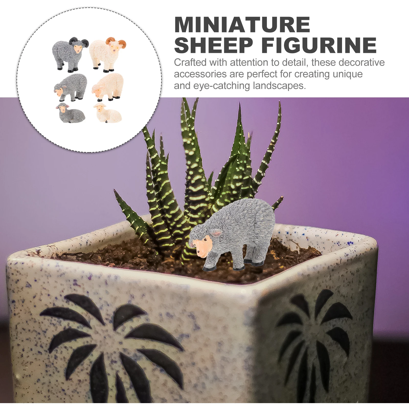

6 Pcs Miniature Sheep Figurine Resin Goat Decor Micro Landscape Decoration Realistic Animal Statues Desktop Garden Ornaments