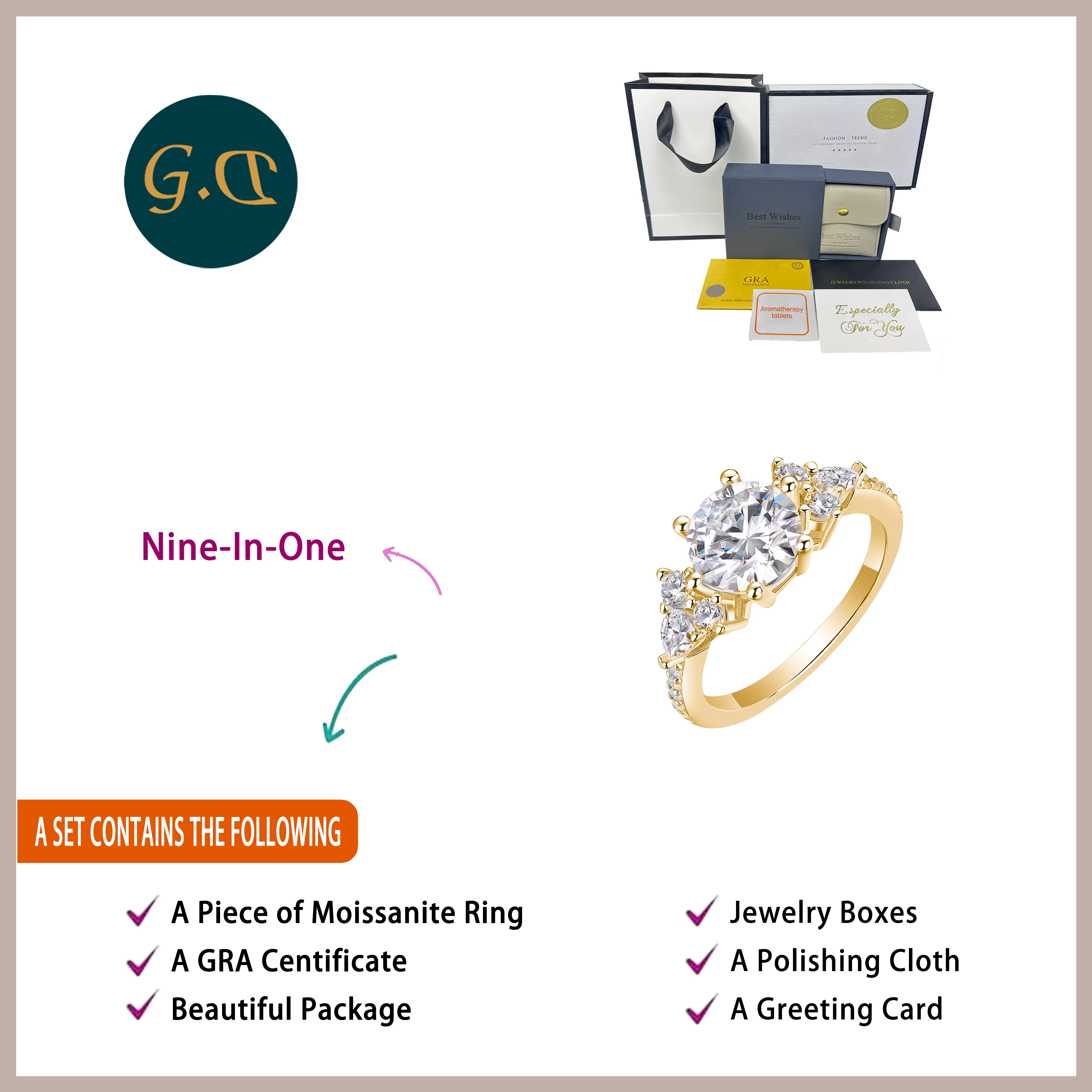 2ct Moissanite Engagement Ring in 18K Gold Plated S925 Silver - Elegant Statement Jewelry for Every Occasion, Timeless Beauty