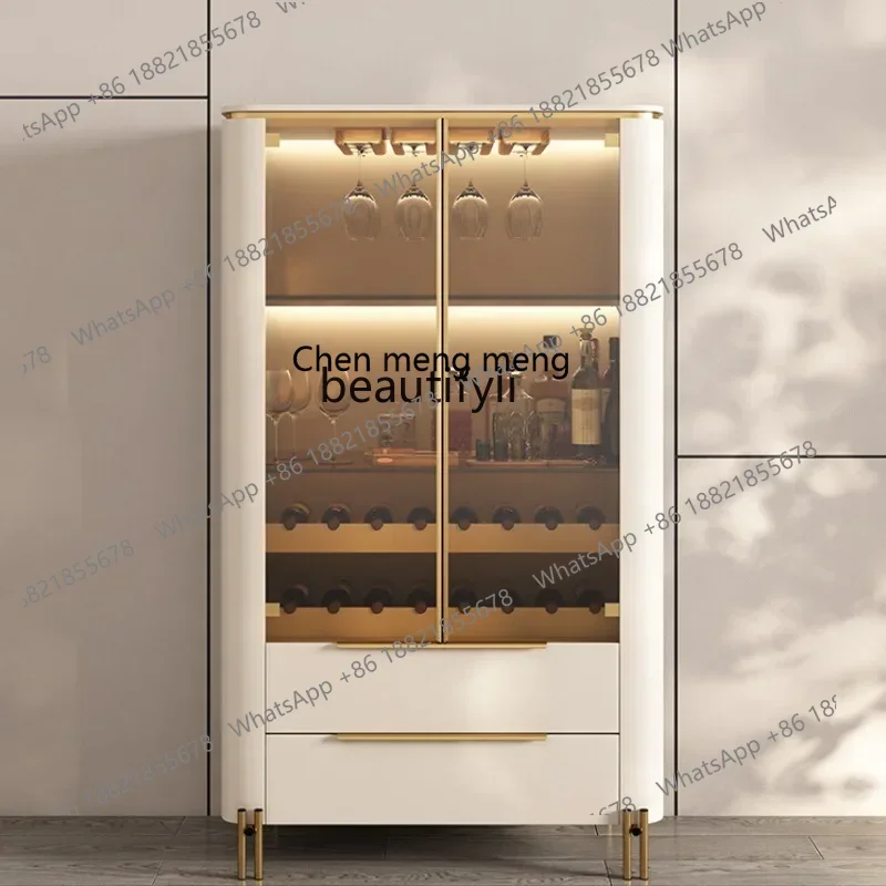 

cc182R11 Light Luxury Wine Cabinet Minimalist Tempered Glass Hall Cabinet Locker High-End Leather Sideboard Cabinet Designer Fur