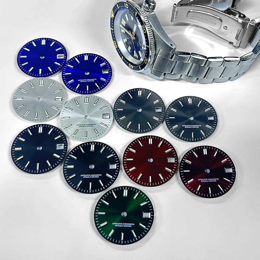 28.5mm Watch Dial Sunray Face Single Date Window Silver Blue Red Grey GreenWatch Repair Parts Replacement DialMod Parts