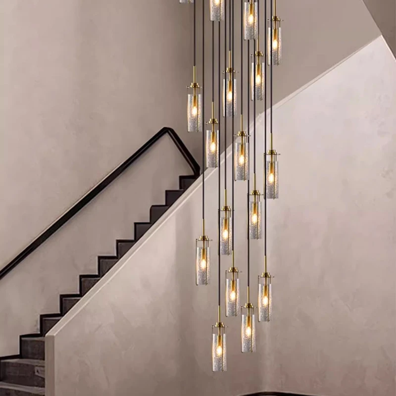 Nordic Cracked Glass Chandelier Home Decor Pendant Light Luxury Living Room Staircase Lighting Led All Copper Ceiling Chandelier