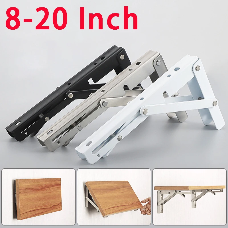 

2pcs 8-20Inch Folding Shelf Bracket Heavy Duty Stainless Steel Collapsible Shelf Bracket for Table Work Space Saving DIY Bracket