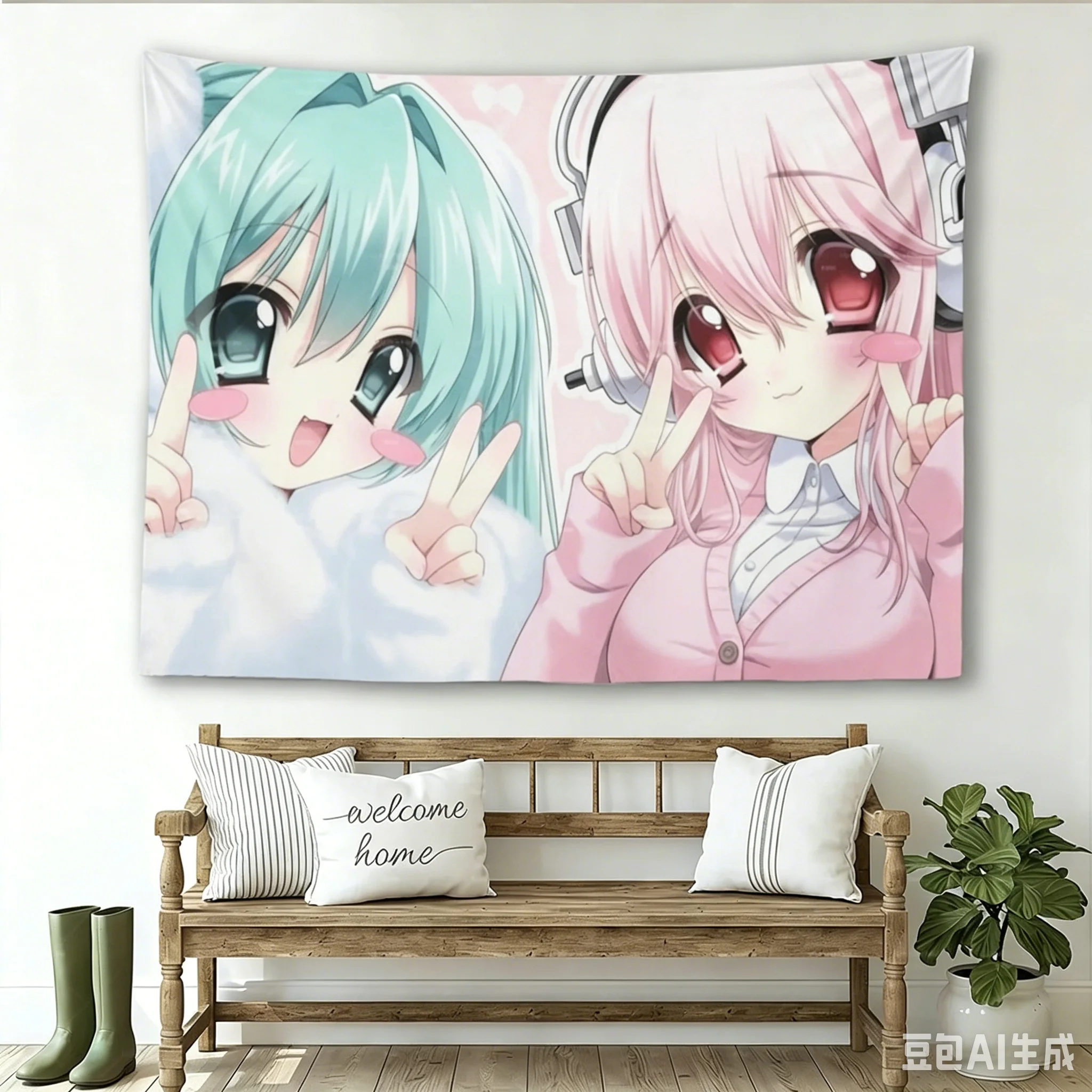 Kamisama Anime Wall Tapestry, Cute Tomoe Nanami Cherry Blossom Print Wall Hanging, Pink Aesthetic Kawaii Manga Tapestry for