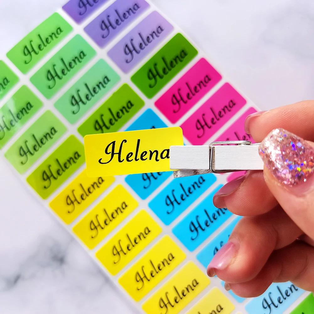 120pcs 30x13mm Hebrew Names Stickers Children Labels Water Proof Decals Multi Color Labels Tags Gold Laser Paper