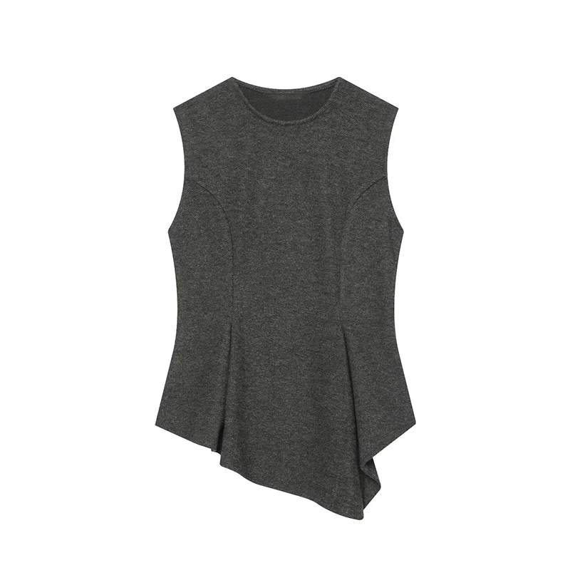 TFMLN Elegantes Damen-Set aus asymmetrischem Oberteil und Hose mit weitem Bein, 2-teilig, modisch, lässig, einfarbig, ärmellos, Neuheit – Detail 3