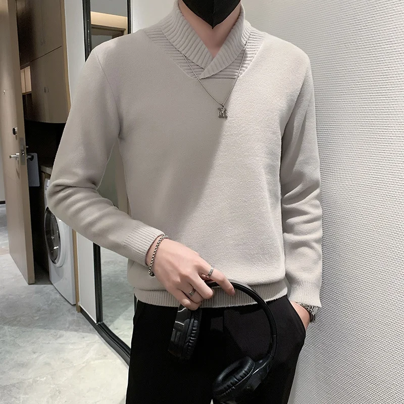 2023 Men High Quality Casual Knit Sweaters/Male Slim Fit Solid Color V-neck Pullover Man Sweaters S-3XL