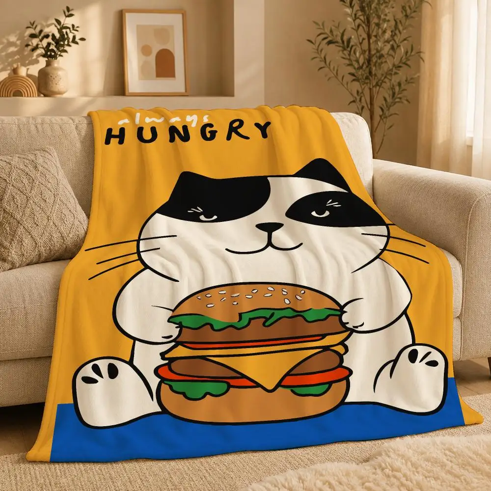 Humorous Burger  Throw Ultra-Comfortable Flannel Plush Throw Blanket—Suitable for Bed, Sofa, Bedroom, Living Room, and Travel