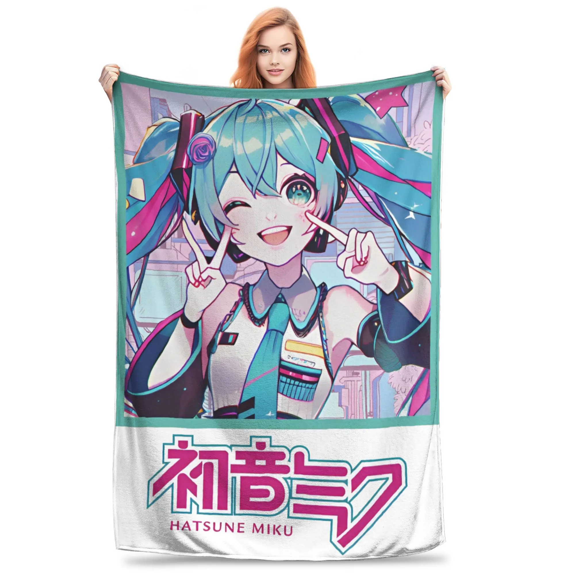 

Super Soft Hatsune Miku singer music anime Throw Blanket Premium Fleece Flannel Lightweight Bed Blanket Cozy Warm Blankets
