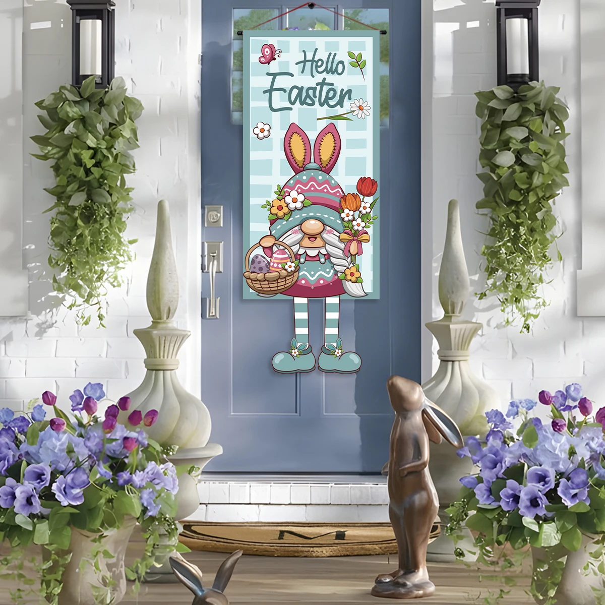 Happy Easter Hanging Flag Easter Decoration Bunny Egg Carrot 2024 for Home Porch Door Banner Friend Gift Spring Party Decoration