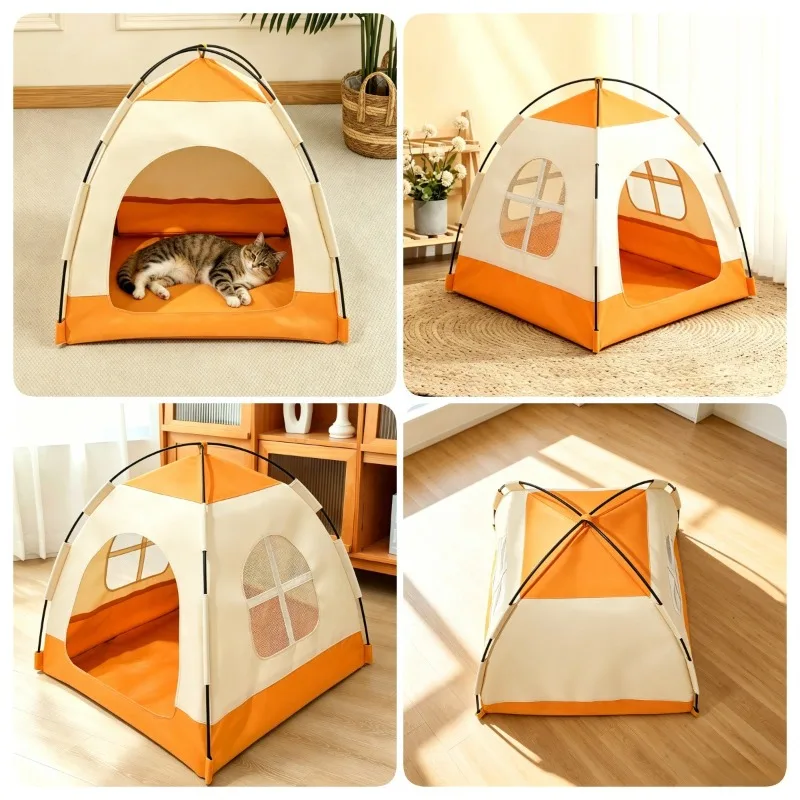 Foldable Cat House Pet Tent Breathable Screen Window Portable Dogs Tent Semi Enclosed Pet Nest Outdoor Travel Pet Furniture - view 3
