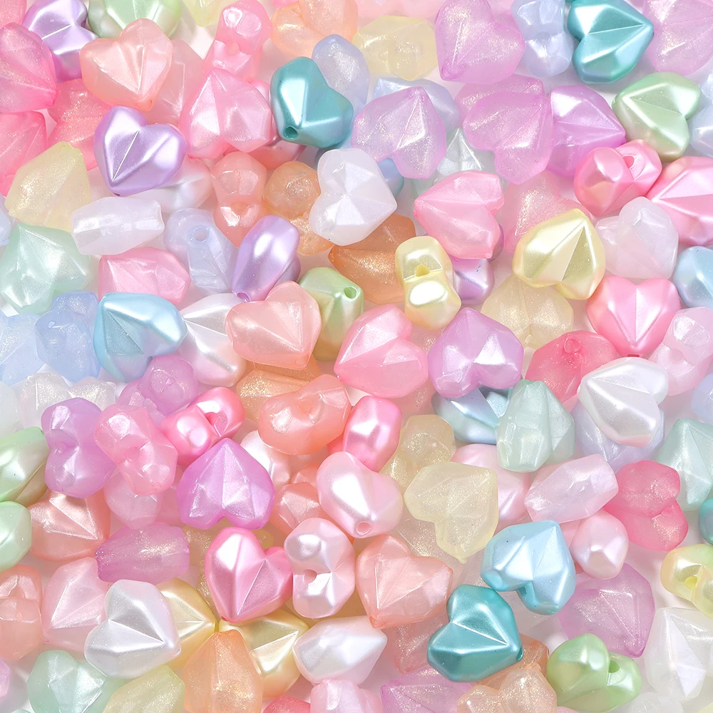 50 stücke 13x14mm Herz Acryl Perlen Glänzende Gemischte Farbe Facettierte Liebe Herz Lose Perlen Für Schmuck Machen DIY Halskette Telefon Kette