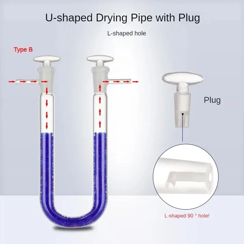 Boro 3.3 Glass U-Shaped Drying Tube with Plug Lab Chemistry Gas Absorption Conduit Electrolysis Tubes Teaching Instrument