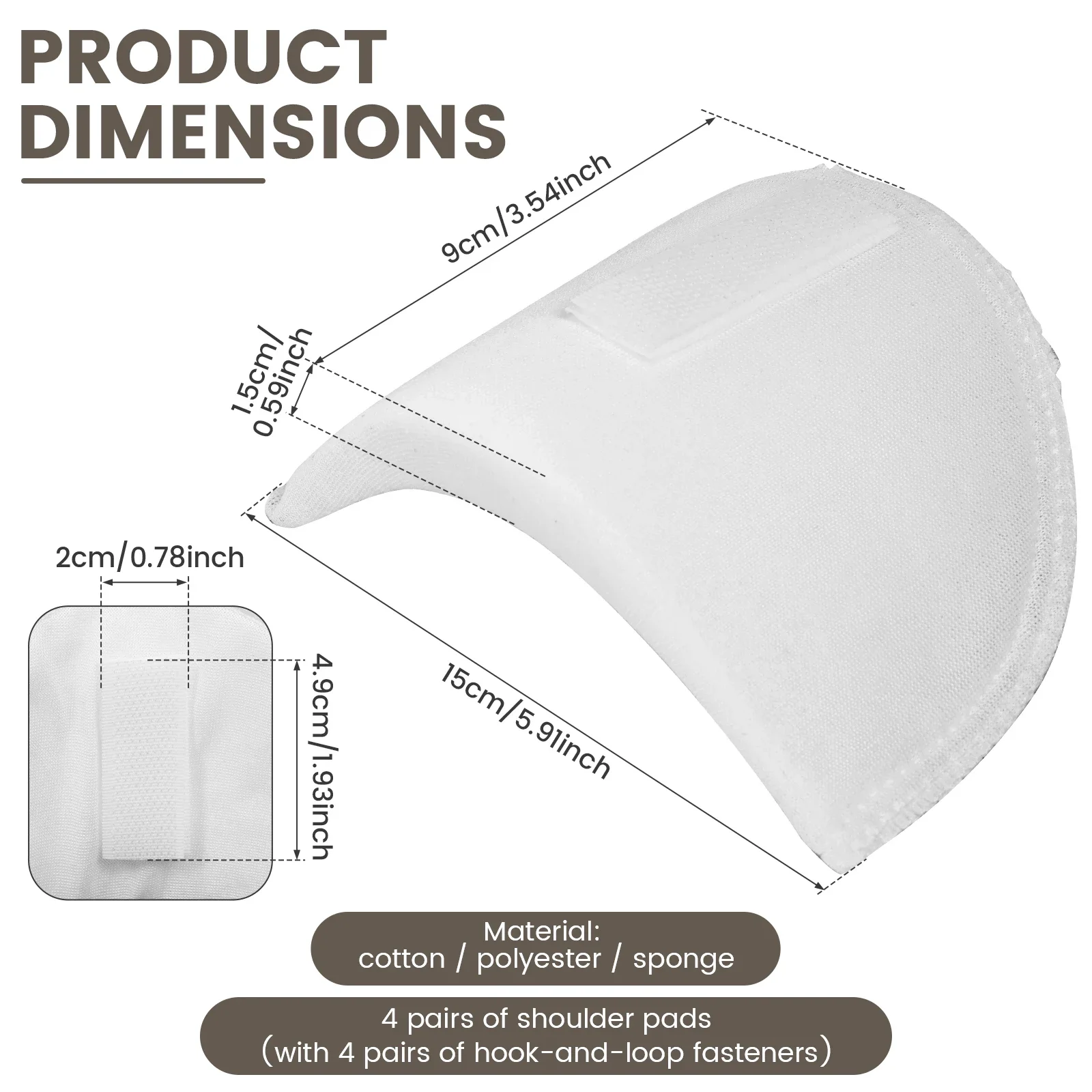4 Pairs Shoulder Pad 0.59 in Thickness Sponge Shoulder Pad for Women Clothing Reusable for Men Blazer Clothes Accessories