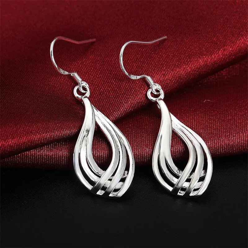 925 Sterling Silver Exquisite Multi-Layer Teardrop Earrings For Women Fashion Charm Wedding Christmas Gift Jewelry
