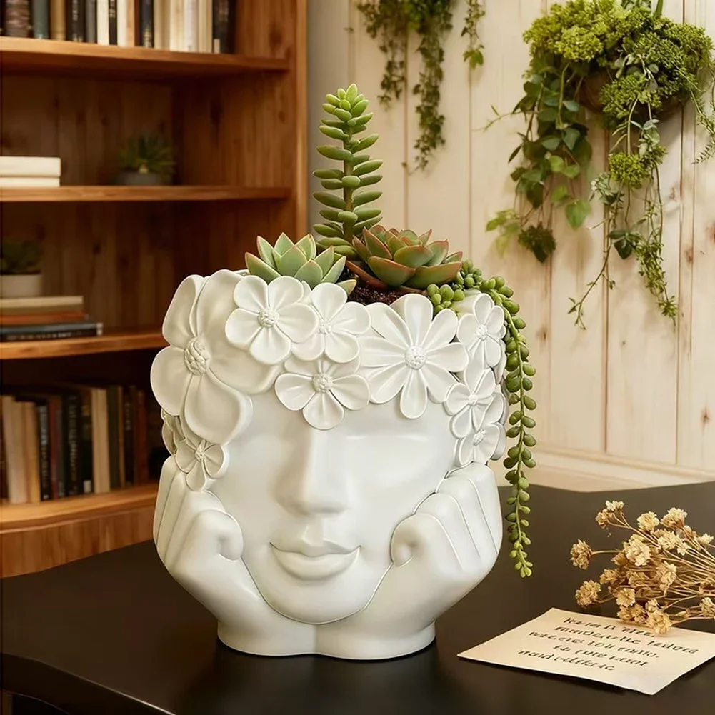 

Cute Nordic Style Girl Face Creative Succulent Plant Container Flower Vase (10.5*11*11 Cm) Gardening Vases