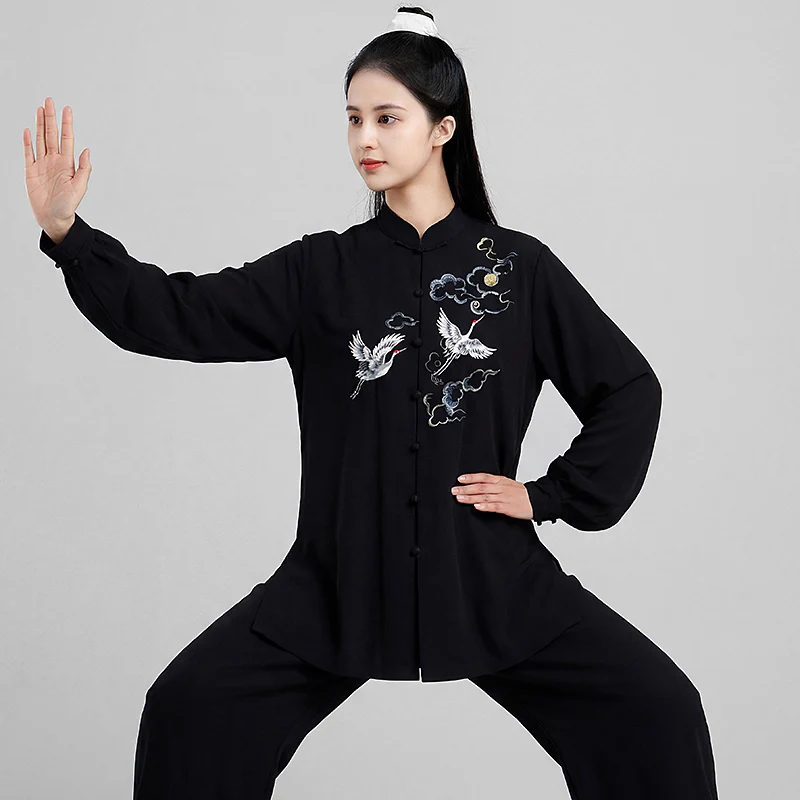 Women's 2026 Spring Summer Breathable Printed Tai Chi Set - Stretchy Cotton Uniform for Baduanjin, Qigong & Martial Arts Groups