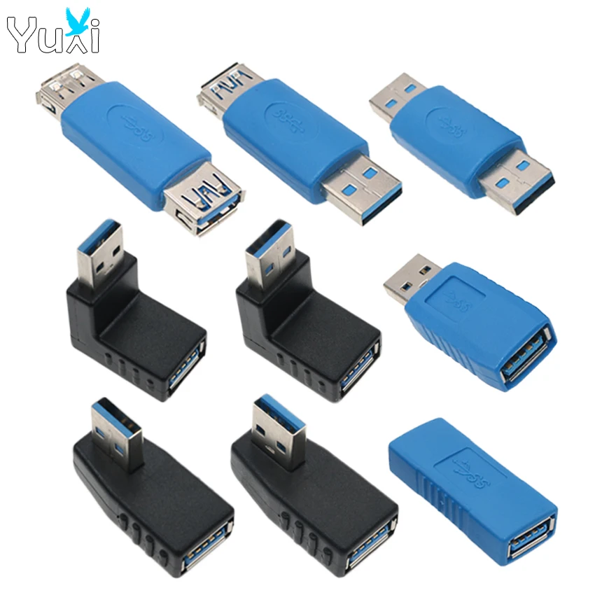 YuXi USB 3.0 Adapter Left /Up/Down/ Right Angle 90 Degree Extension Cable Male To Female Adapter Cord USB Cable