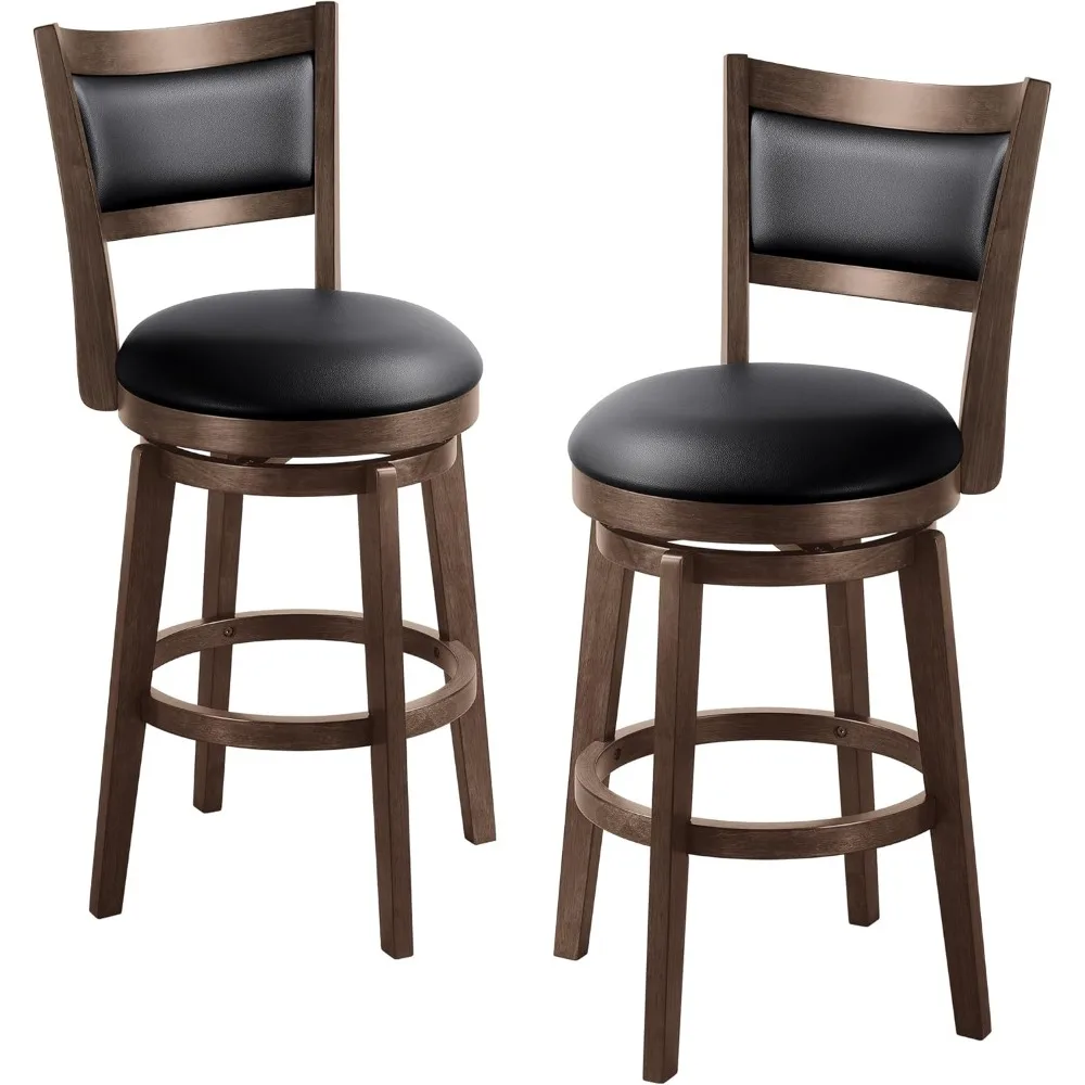 

26" Counter Height Barstools Set of 2 - High Back Swivel Bar Stools with Faux Leather Upholstered Seat & Solid Wood Footrest