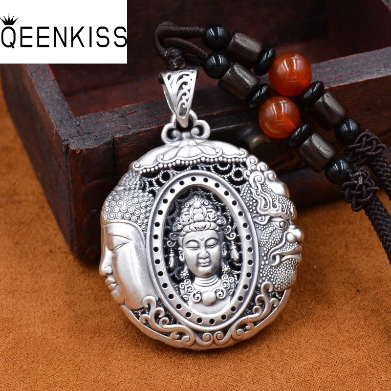 QEENKISS 925 Sterling Silver Necklace Pendant For Women Men Vintage Buddha Demon Sweater Pendant Fine Jewelry Party Gift PT604