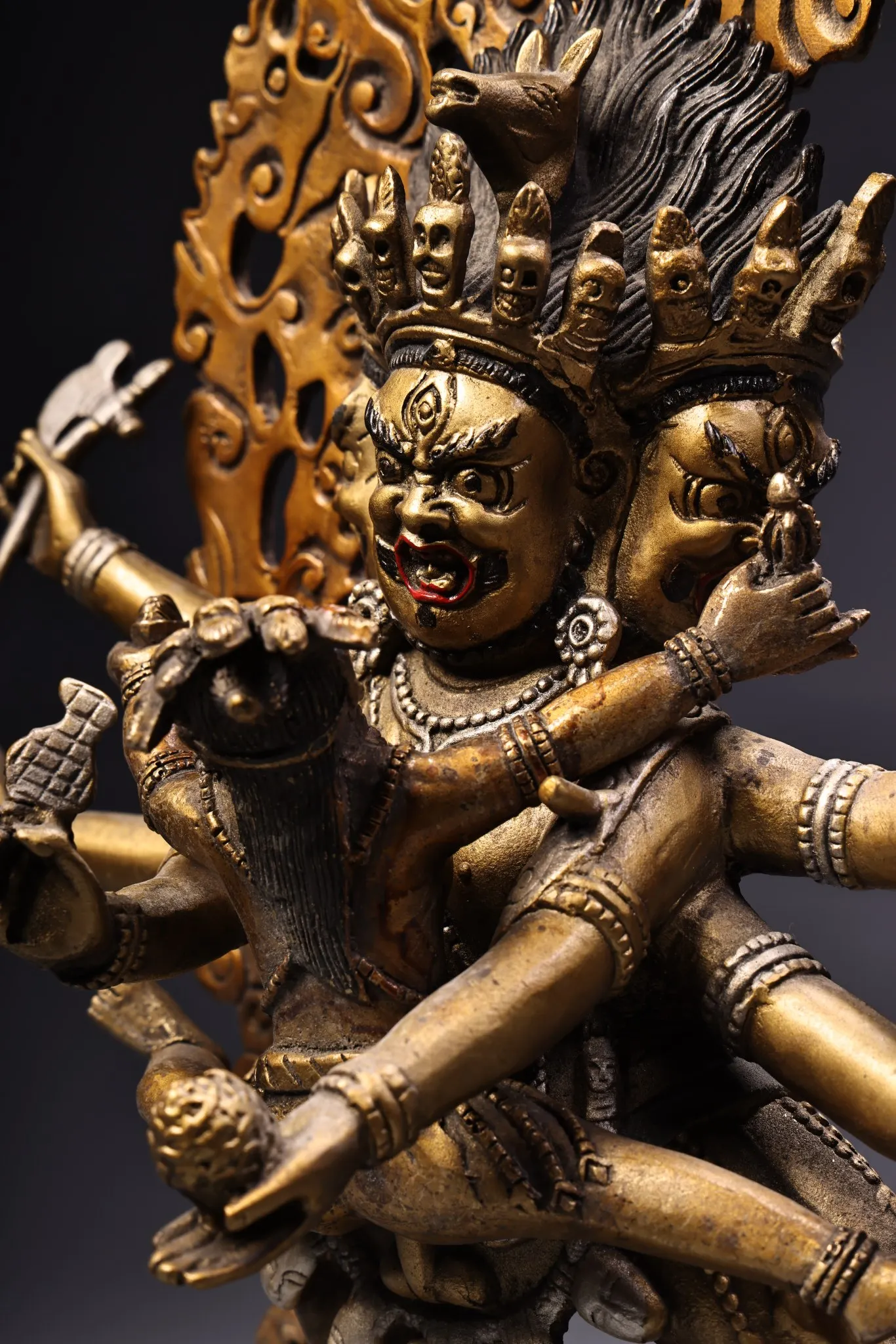 Old Bronze Painted High Relief Hayagriva Buddha Backlight Yab Yum Buddha Worship Hall Town house