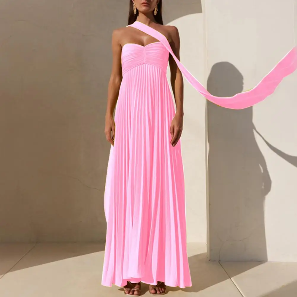 

Polyester Dress Retro Style Dress Elegant Strapless Maxi Dresses with Scarf for Women Flowy Evening Gowns Formal Cocktail Attire
