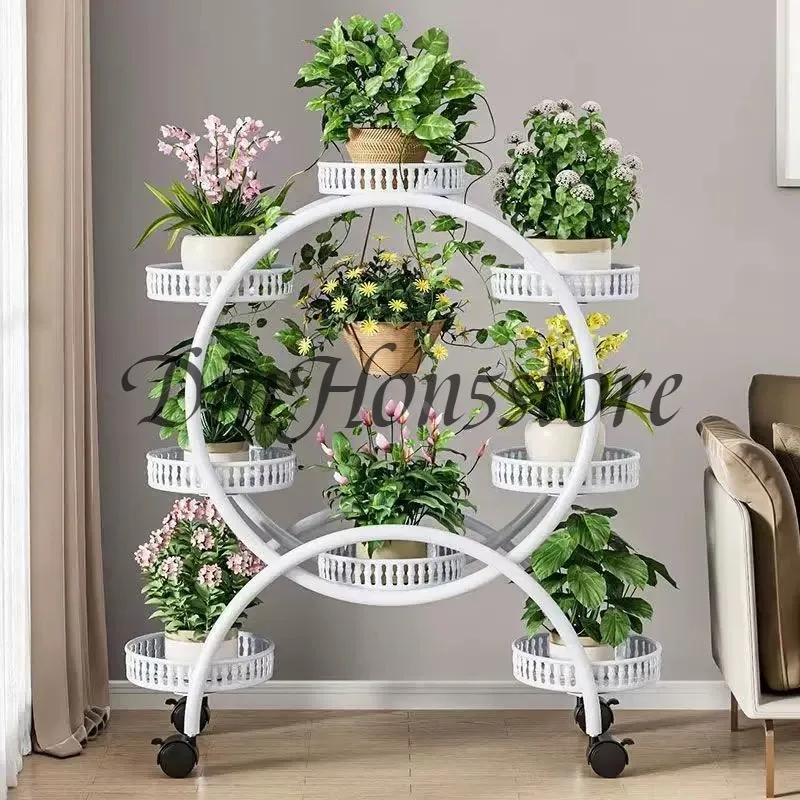 Flower Pot Rack Living Room Floor-to-ceiling Movable with Wheels Green Dill Balcony Flower Pot Rack Multi-layer Household