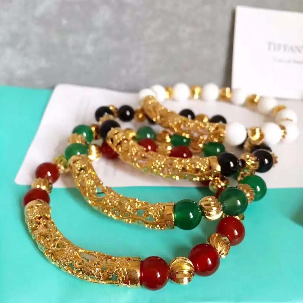 

Couple Commitment Pixiu Black Agate Couple Bracelets 24K Gold AU999 | Connected hearts, romantic company